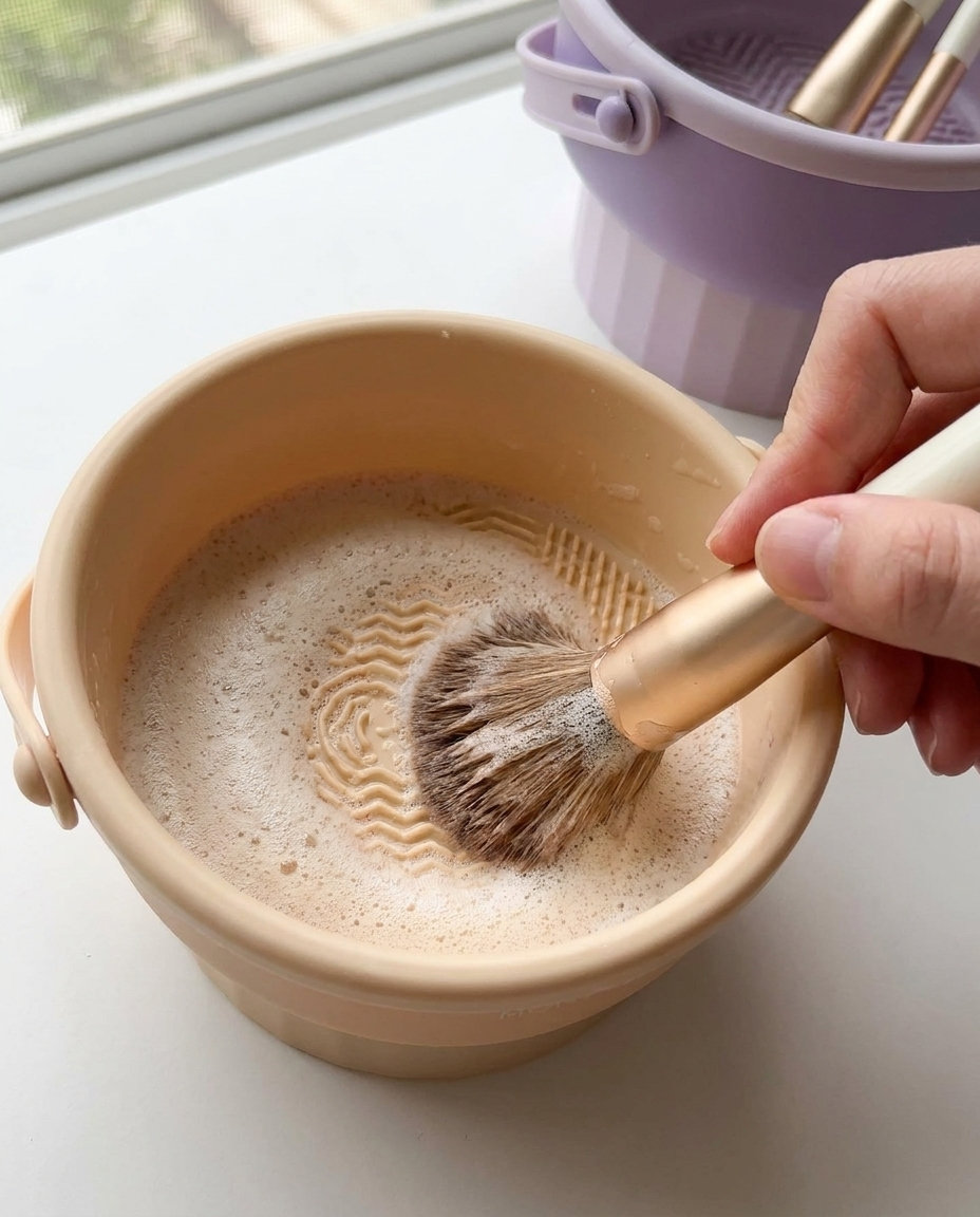 Brush lathering against the textured silicone base