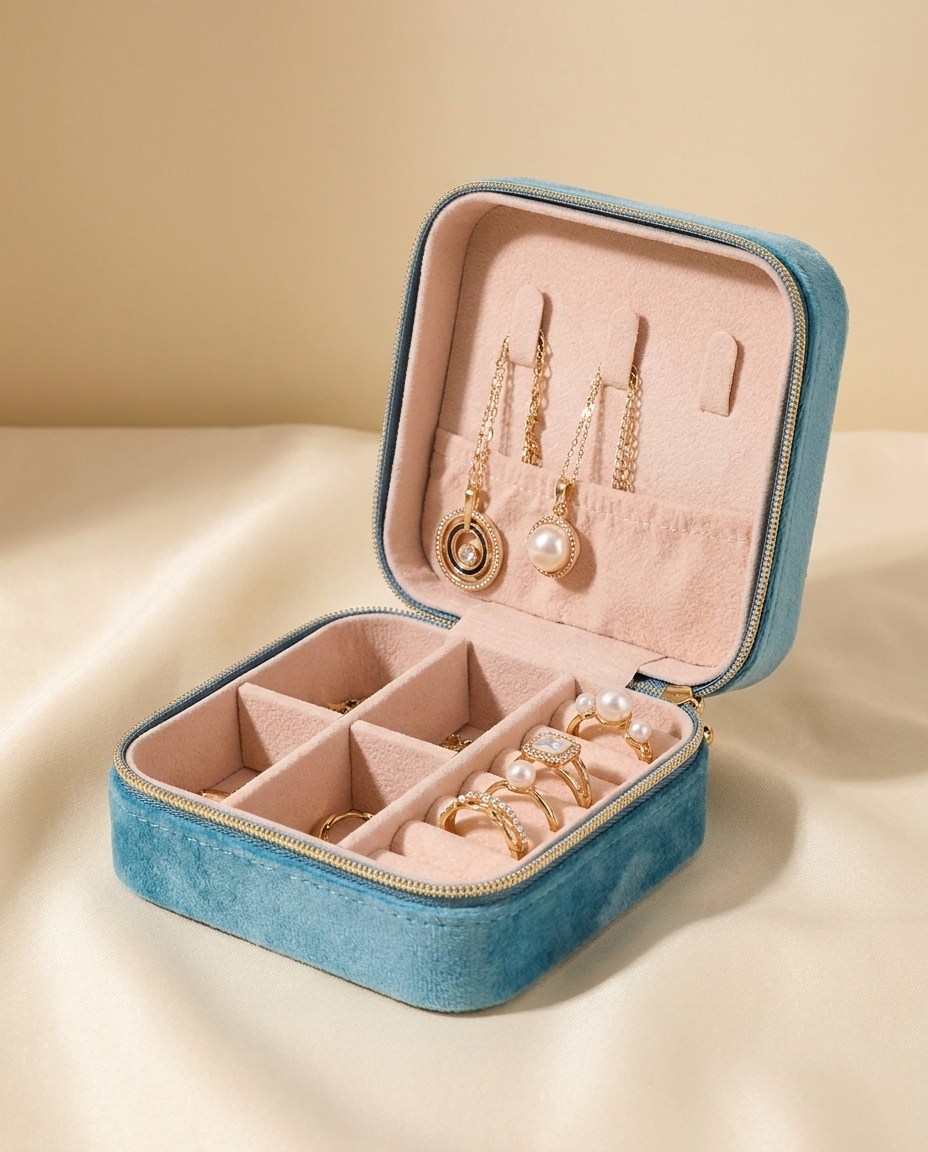 The Travel Jewelry Case open showing compartments