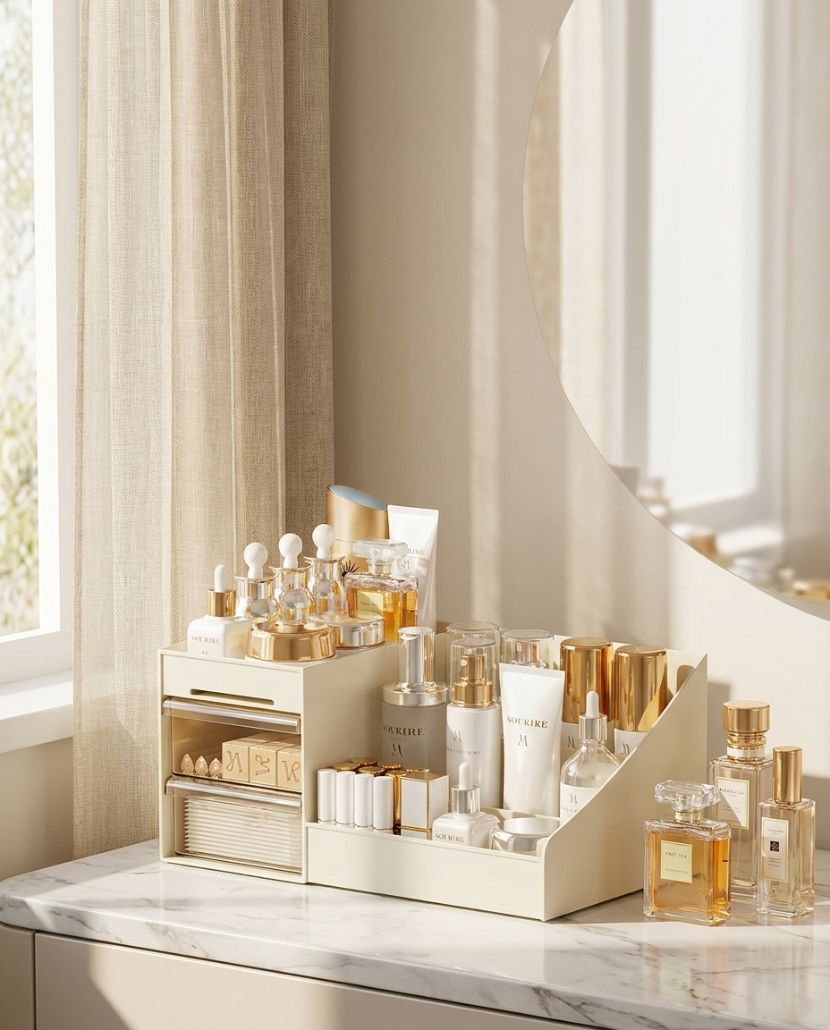 A hand easing open the soft-close drawer